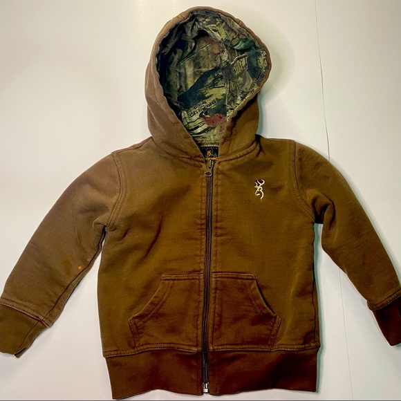 Boys 3T Browning Hoodie/Sweater in brown with Break-up camouflage hood. - Picture 1 of 6